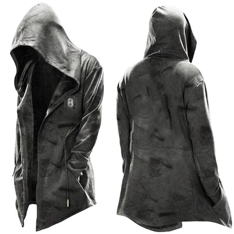 Cassius hooded cloak cardigan jacket, Gray, three-quarter front and back