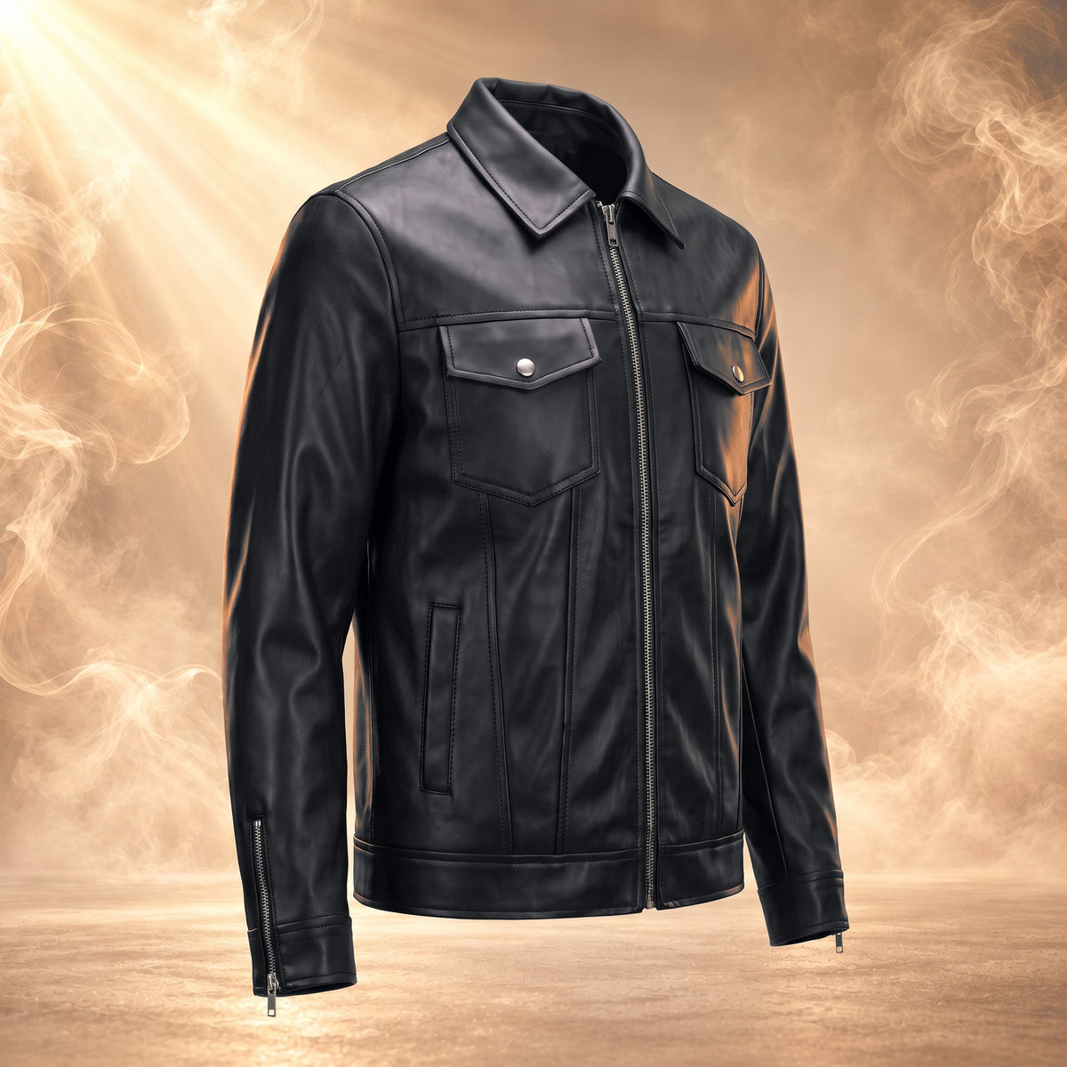 Rocco faux leather jacket, black, three-quarter view