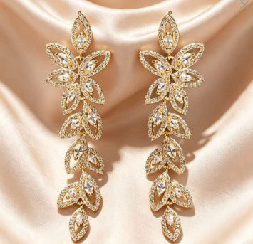 Ginevra Floral Marquise Long Drop Earrings for Women
