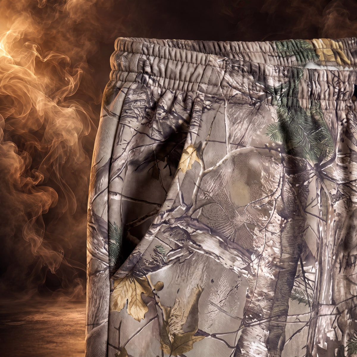 Basilio jogger pants, Brown Camo, side pocket close-up