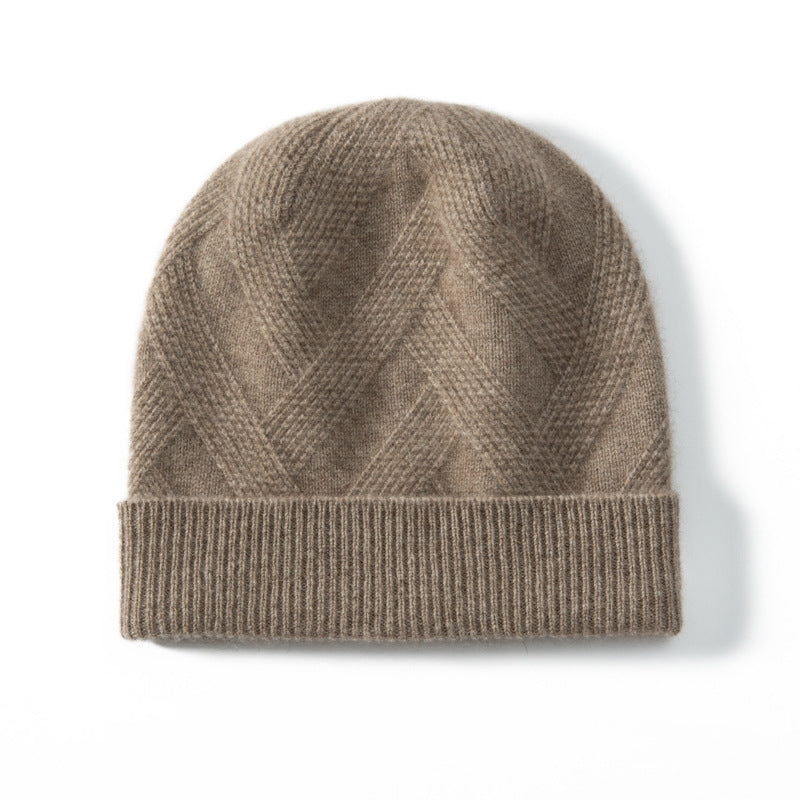 Ornella Cashmere Diamond Knit Cuffed Beanie for Women