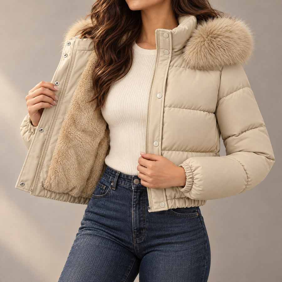 Beatrice Fleece Lined Hooded Cropped Puffer Jacket