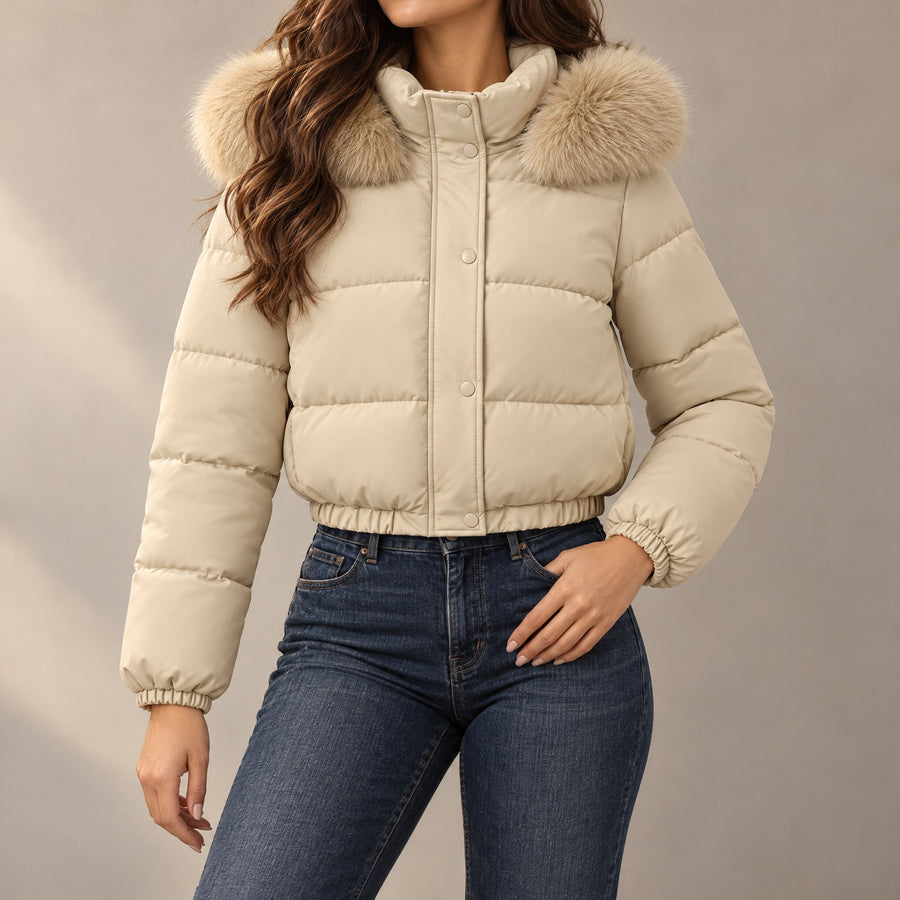 Beatrice Fleece Lined Hooded Cropped Puffer Jacket