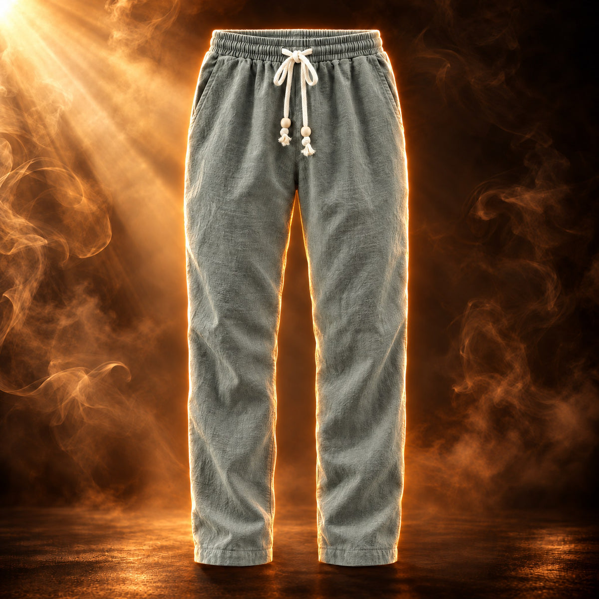 Benedetto relaxed fit linen drawstring pants for men in light green, front view