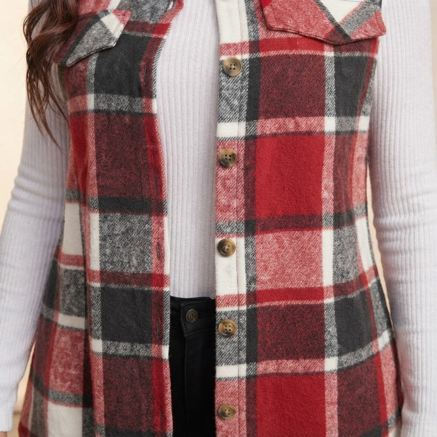 Fabiola Plaid Sleeveless Button Front Shirt Vest for Women