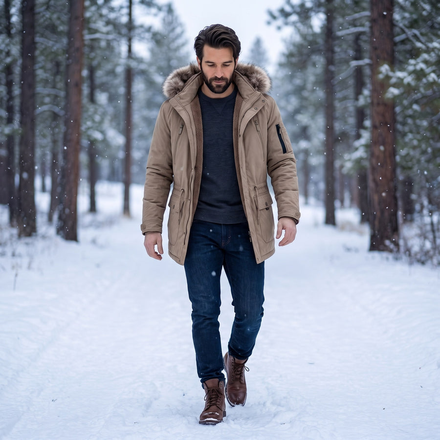 Jasper Fleece-Lined Fur Hood Parka for Men