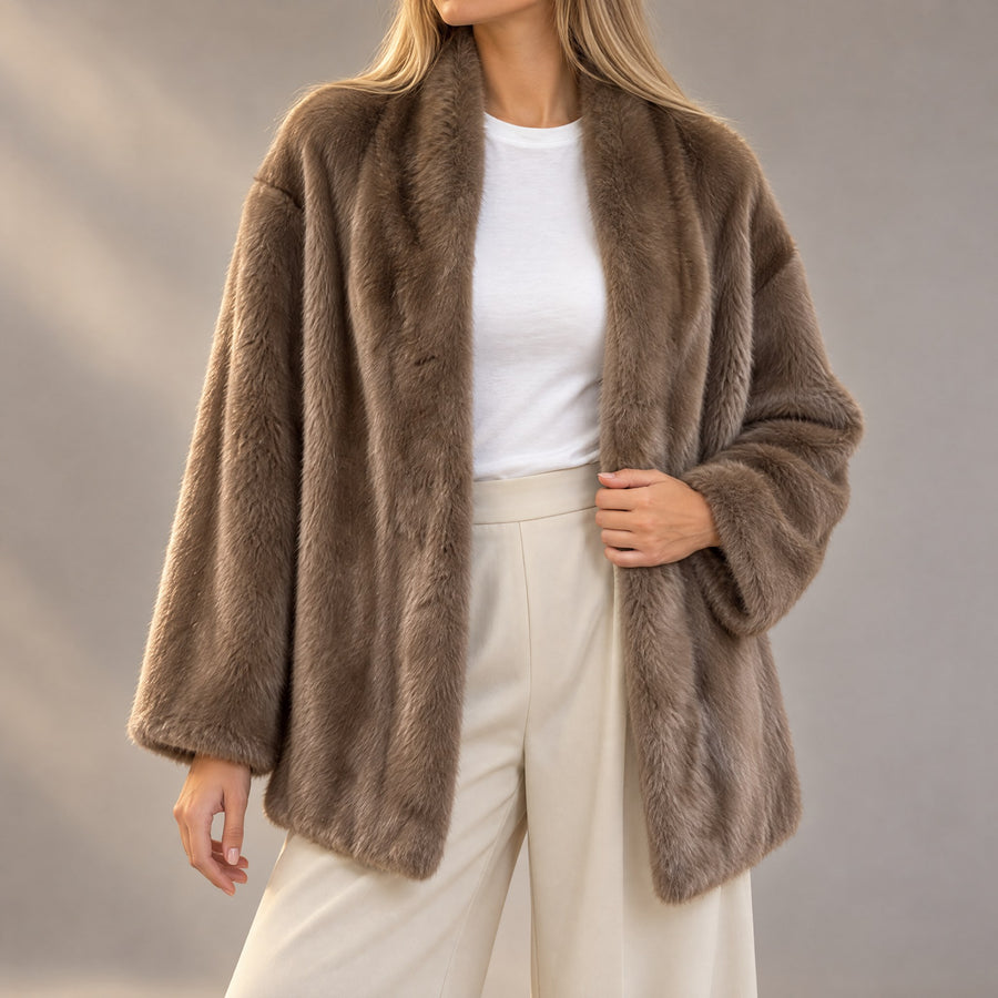 Camille Open Front Plush Fur Coat for Women