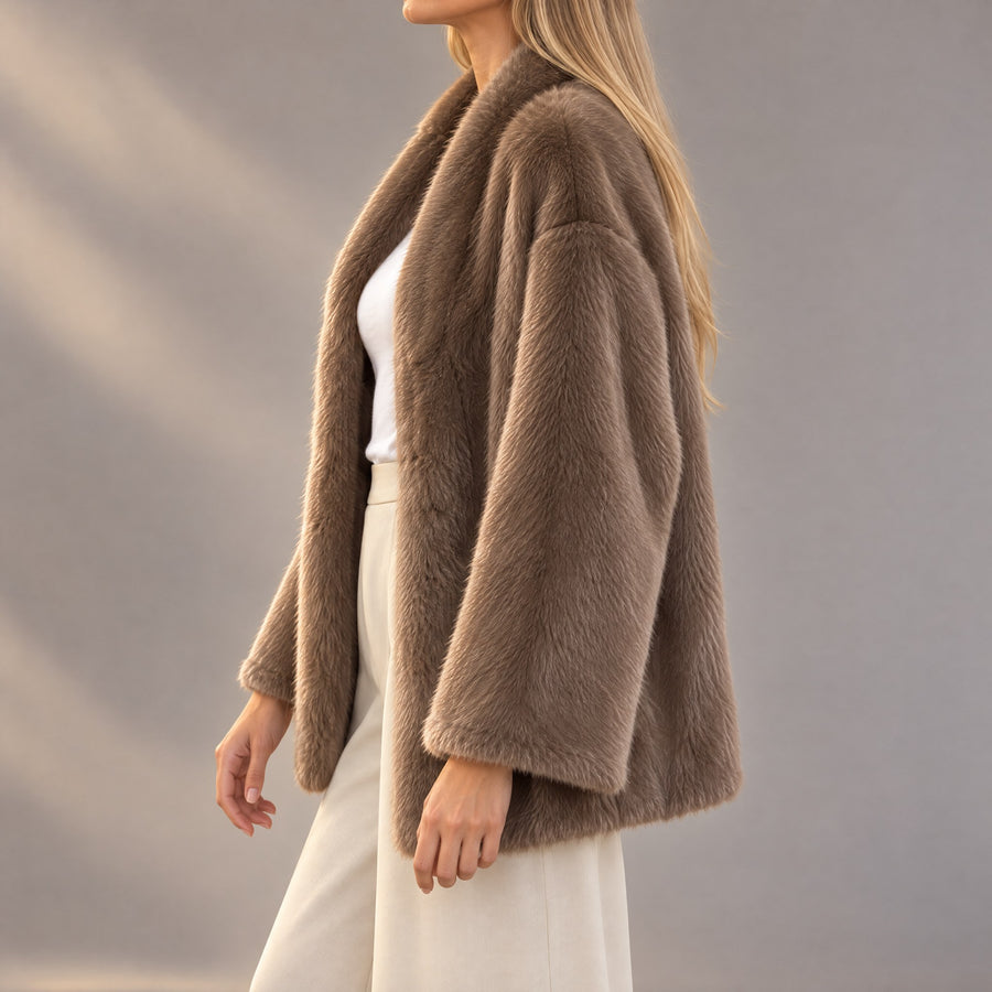 Camille Open Front Plush Fur Coat for Women