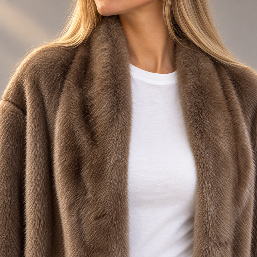 Camille Open Front Plush Fur Coat for Women