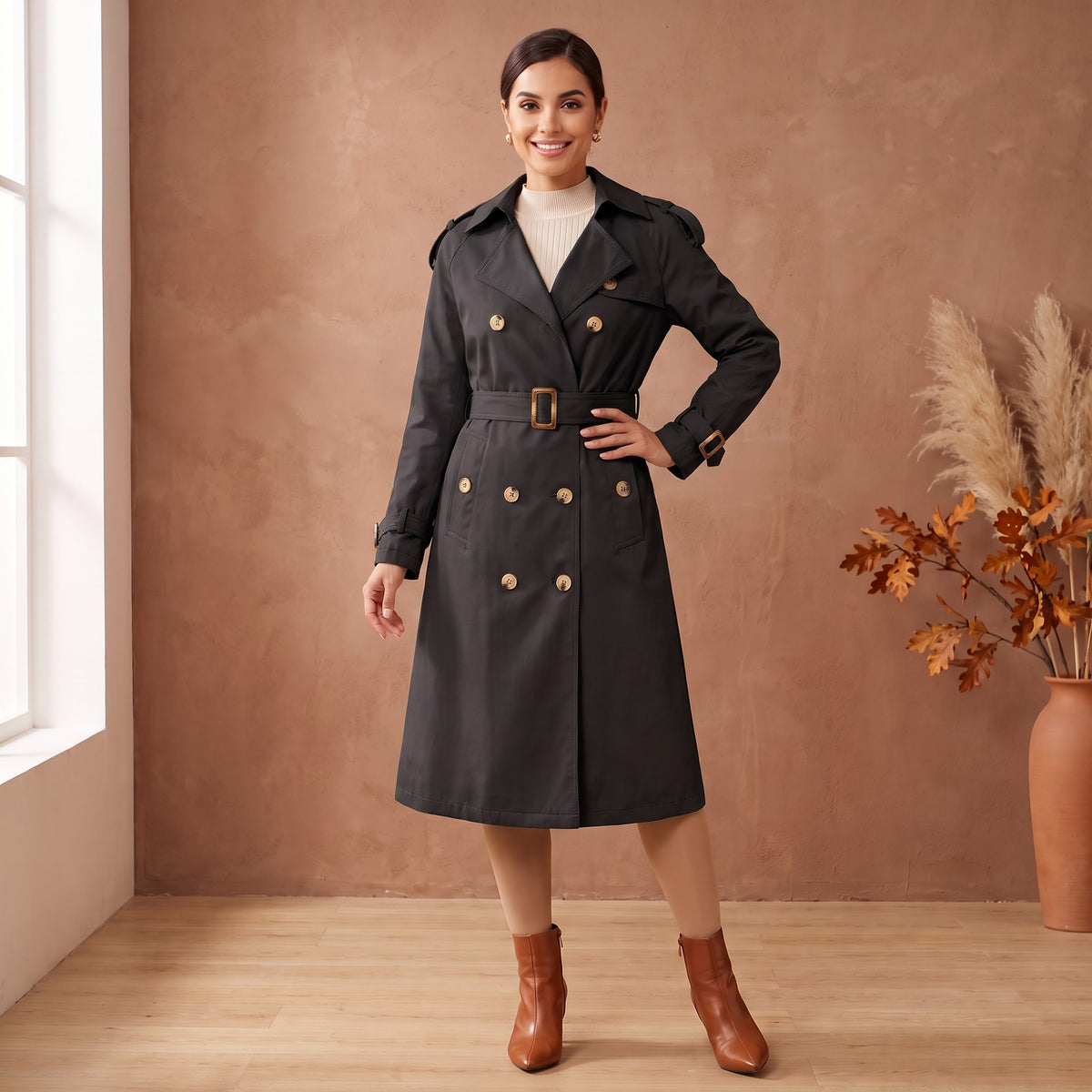 Carlotta trench coat, Black, front