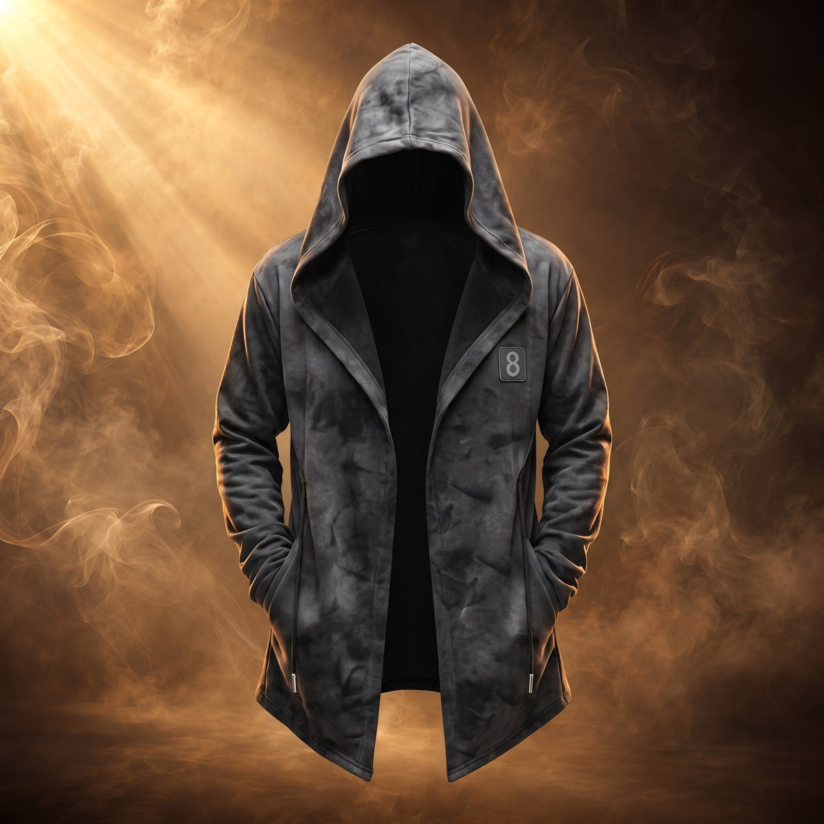 Cassius hooded cloak cardigan jacket, Gray, front