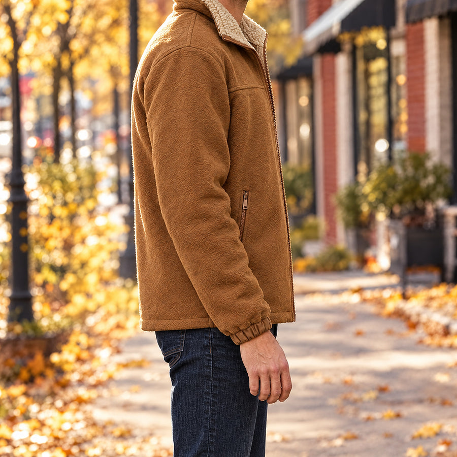 Cesare Men's Plush Lined Fleece Stand Collar Jacket