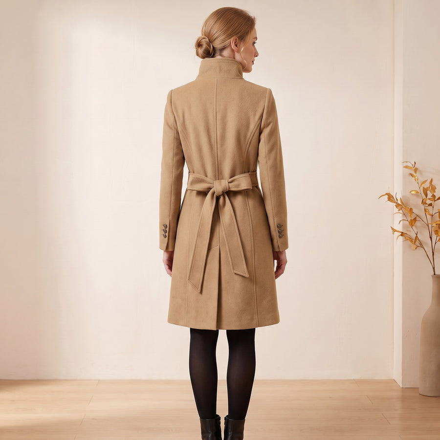 Cordelia Belted Funnel Neck Wool Coat for Women