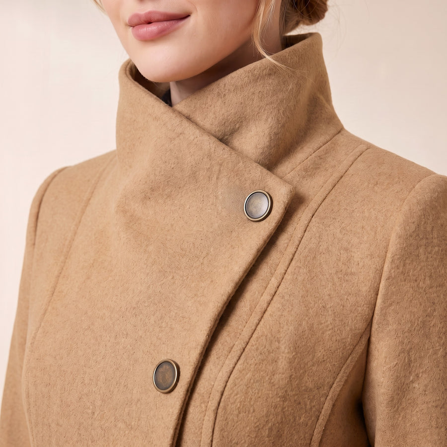 Cordelia Belted Funnel Neck Wool Coat for Women