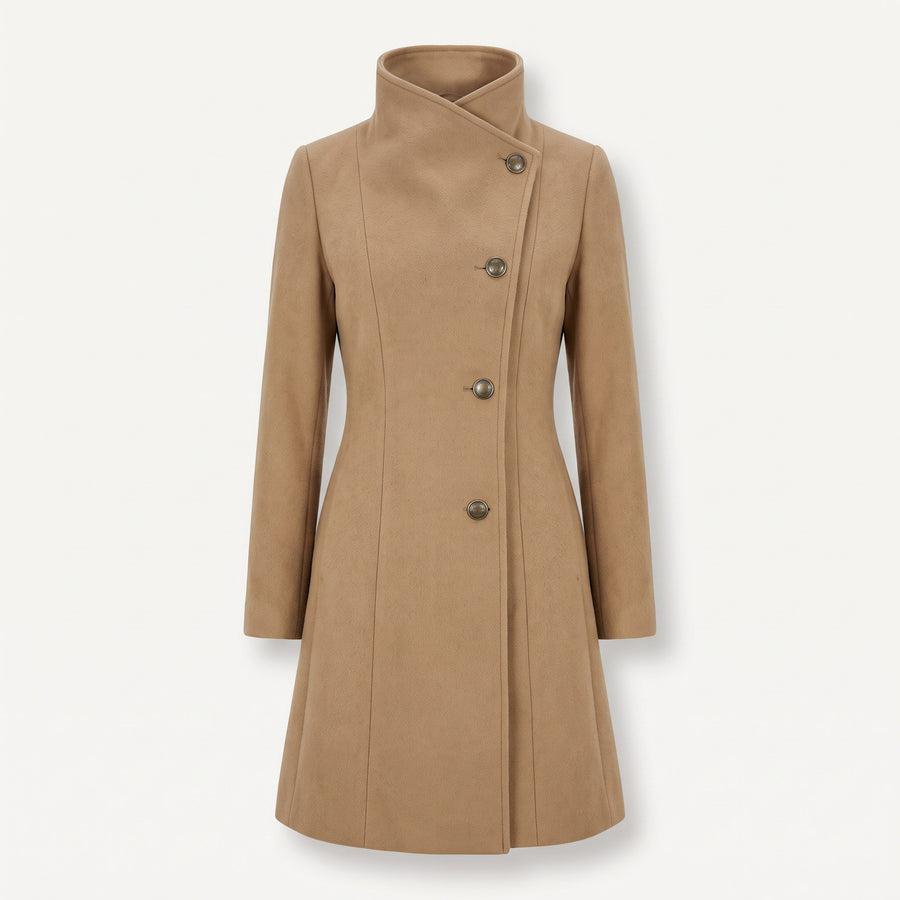 Cordelia Belted Funnel Neck Wool Coat for Women