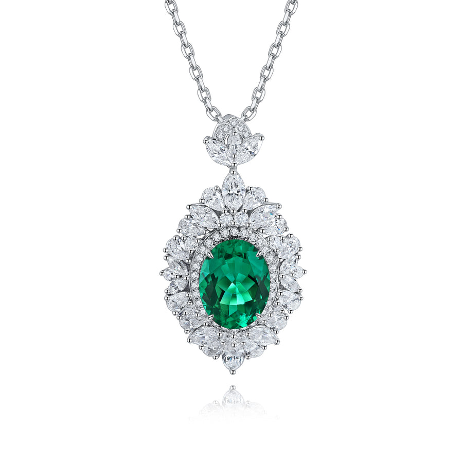 Liliana Sterling Silver Lab-Created Gemstone Halo Pendant Necklace for Women