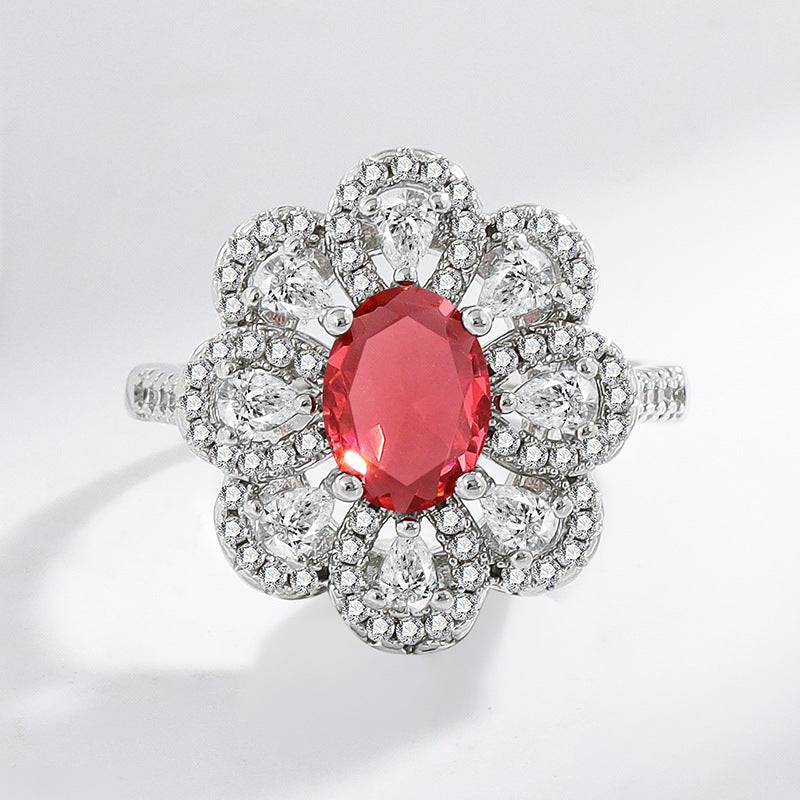 Benedetta Red Cubic Zirconia Flower Jewelry Set for Women