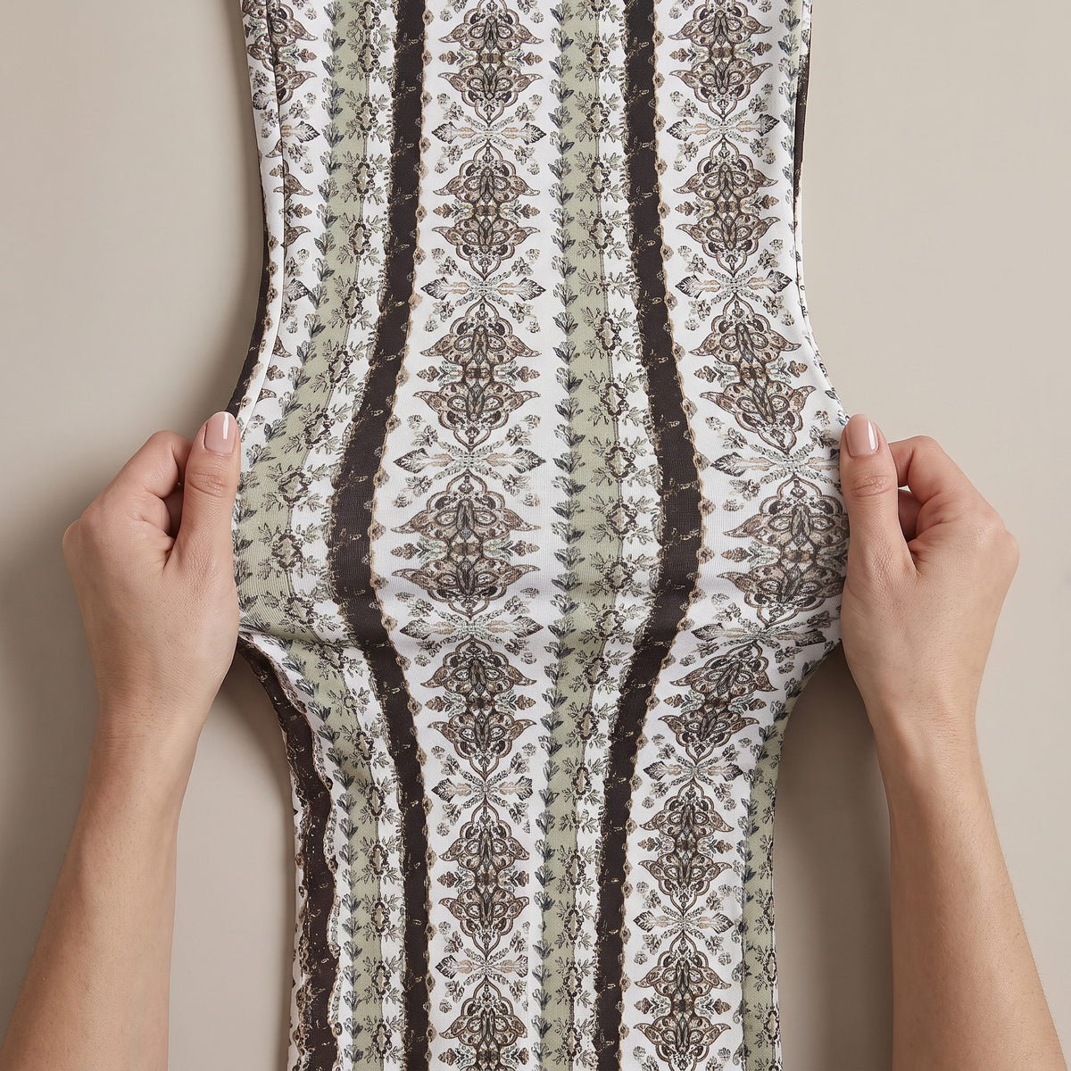 Serena flare pants, White Tribal, stretch knit fabric