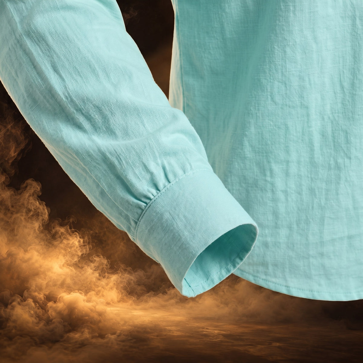 Dario hooded linen henley shirt, Mint Green, close-up of the sleeve cuff