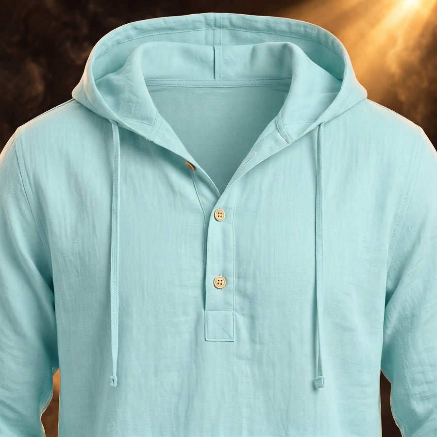 Dario Hooded Linen Henley Shirt for Men