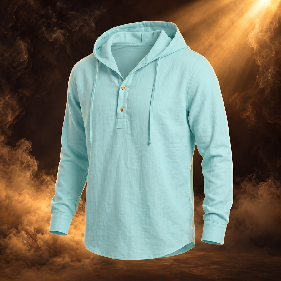 Dario Hooded Linen Henley Shirt for Men