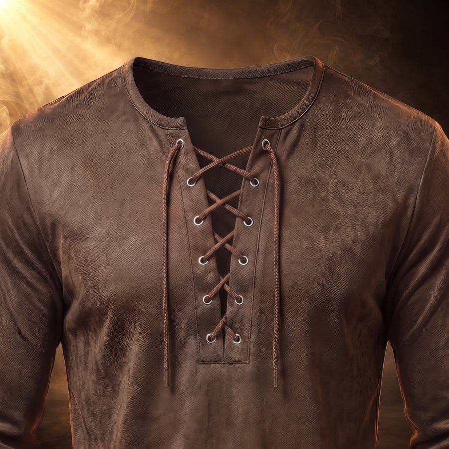 Desmond Lace-Up Long Sleeve Henley Shirt for Men