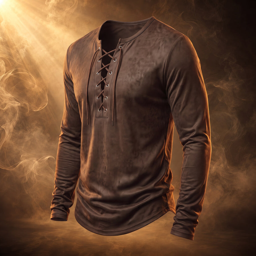 Desmond Lace-Up Long Sleeve Henley Shirt for Men