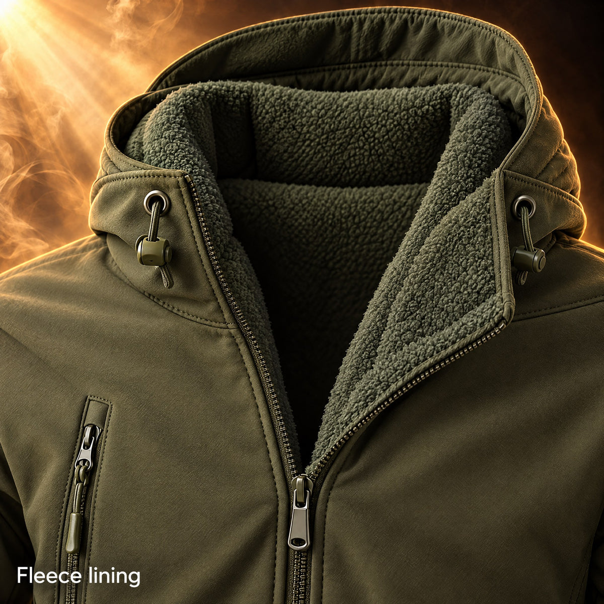 Close-up of the fleece lining at the open collar of the Domenico softshell jacket
