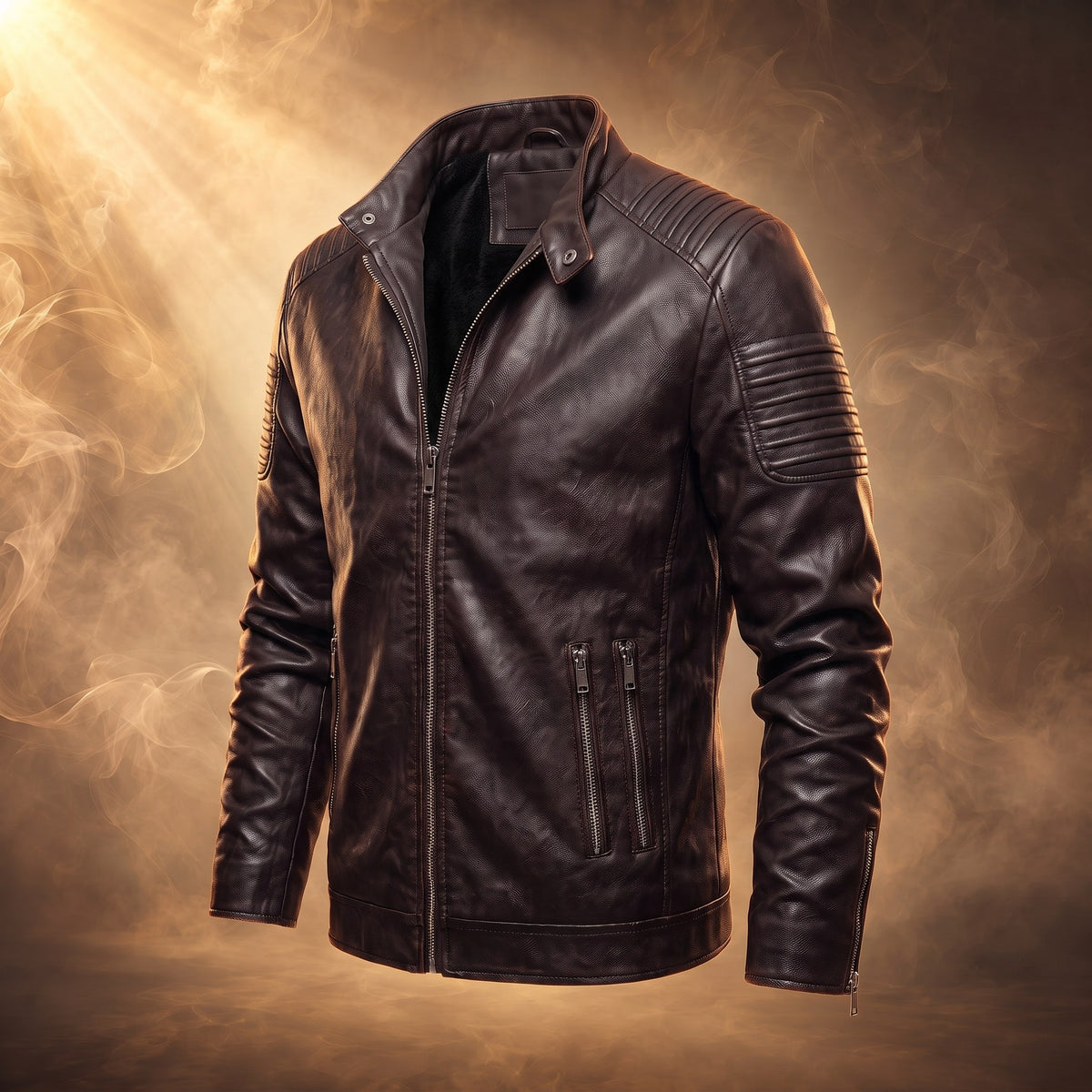 Umberto moto jacket, Dark Brown, three-quarter side view