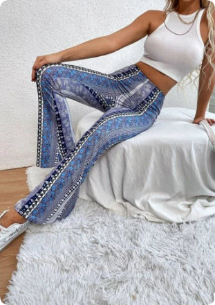 Serena Boho Print Flare Pants for Women