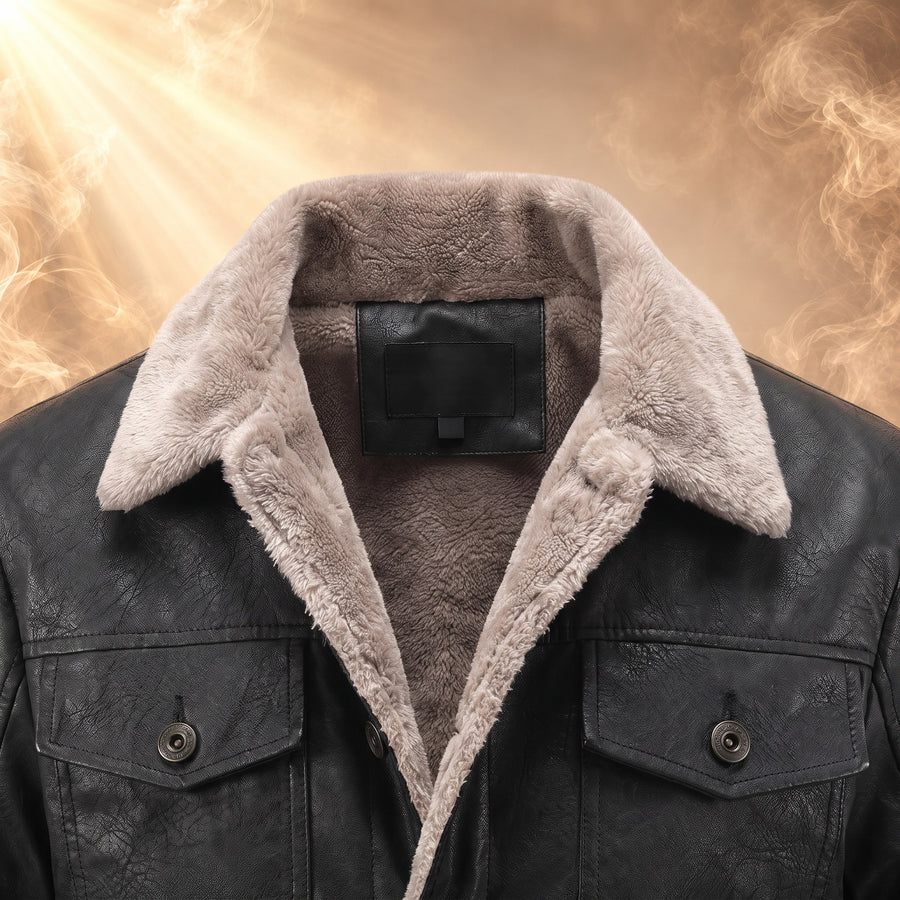 Edmund Fleece Lined Leather Trucker Jacket for Men