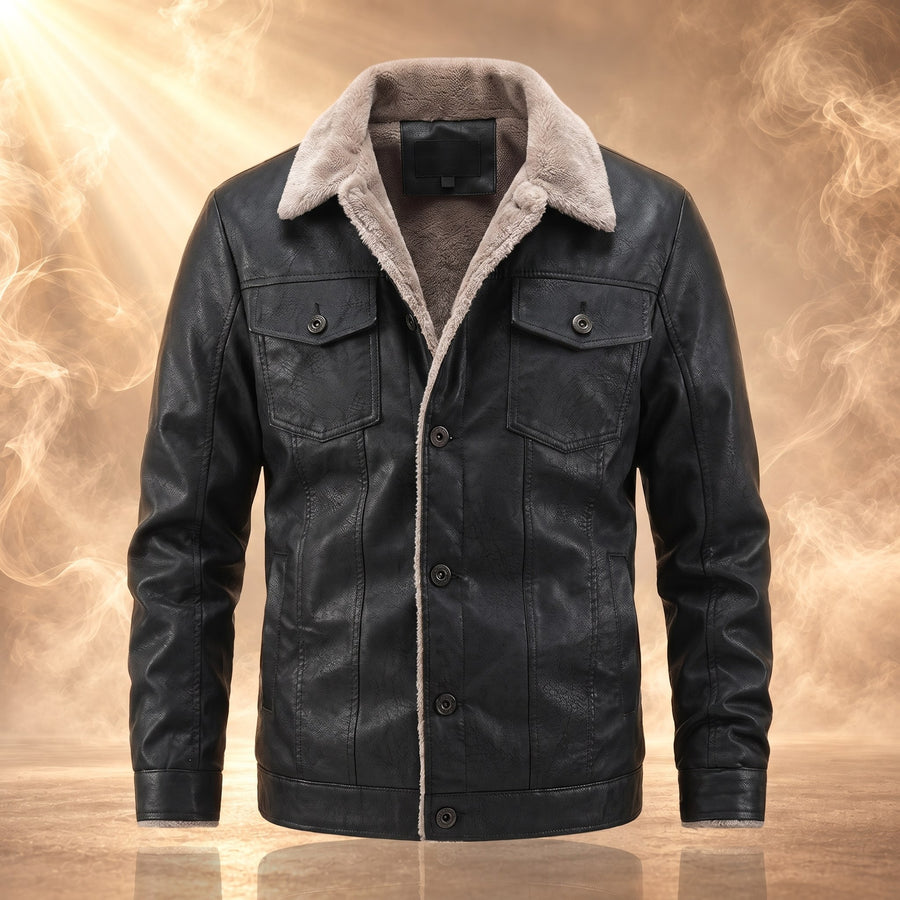 Edmund Fleece Lined Leather Trucker Jacket for Men