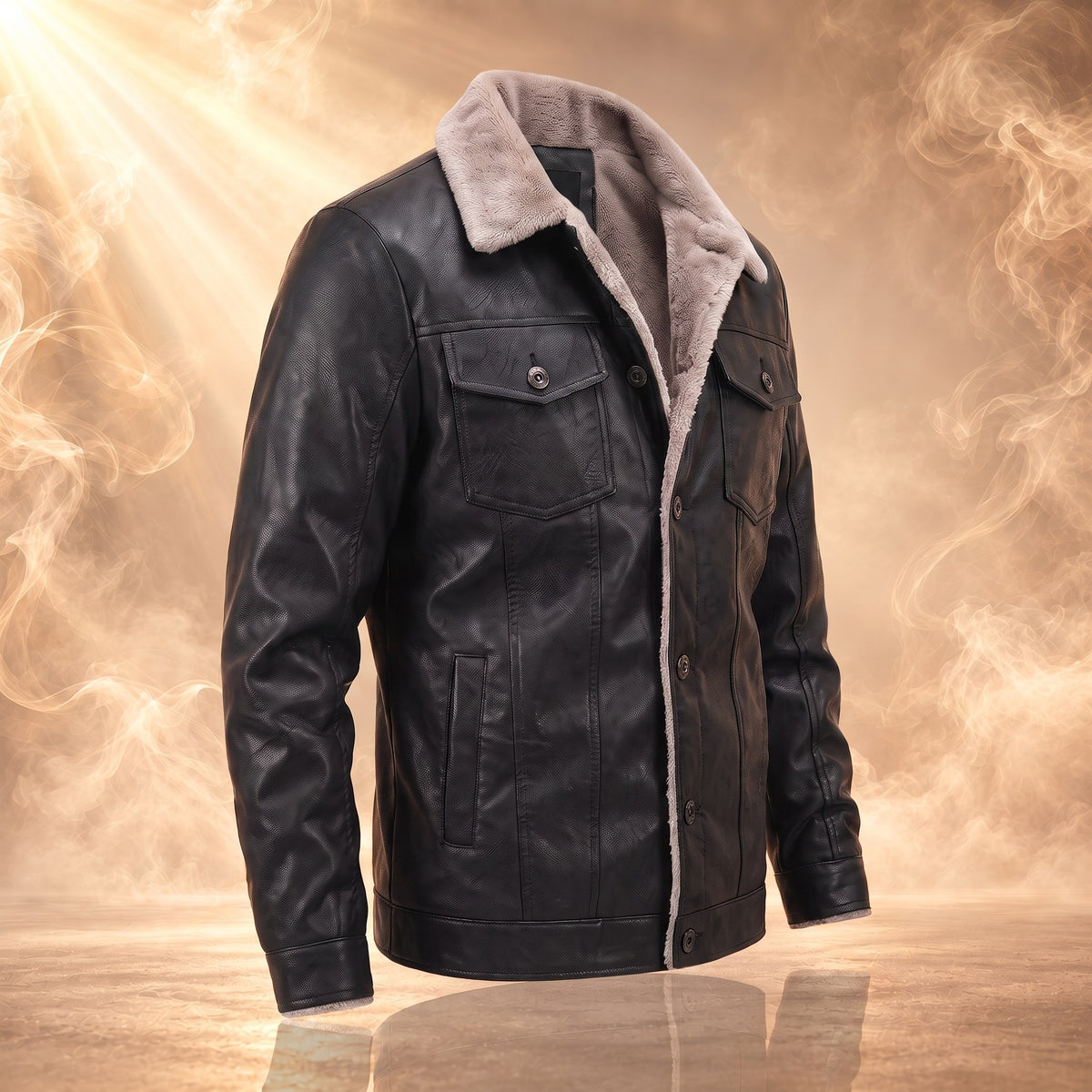 Edmund trucker jacket, Black, three-quarter side