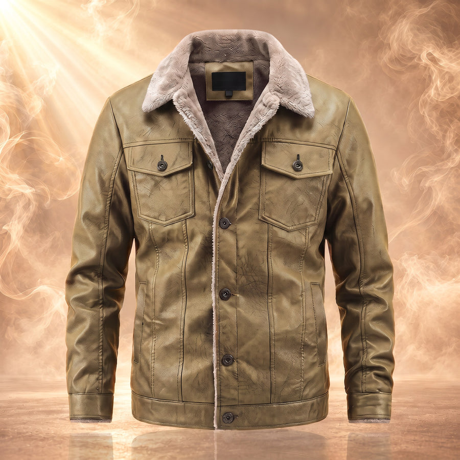 Edmund Fleece Lined Leather Trucker Jacket for Men