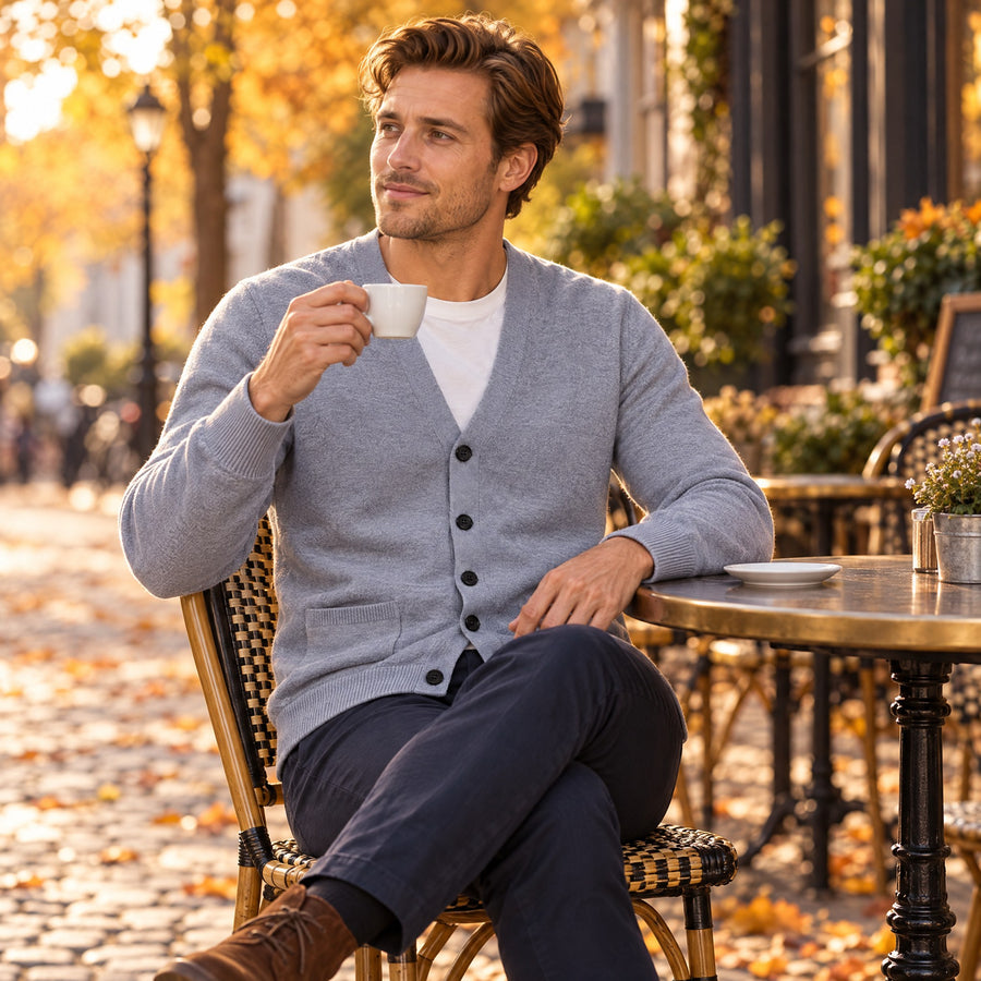 Edoardo V-Neck Button Front Knit Cardigan for Men