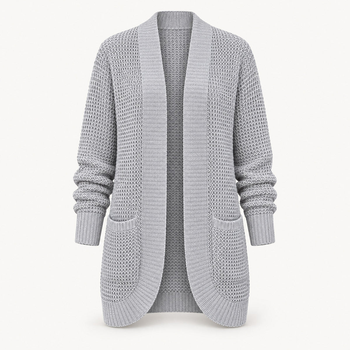 Eloise long open front knit cardigan in light gray