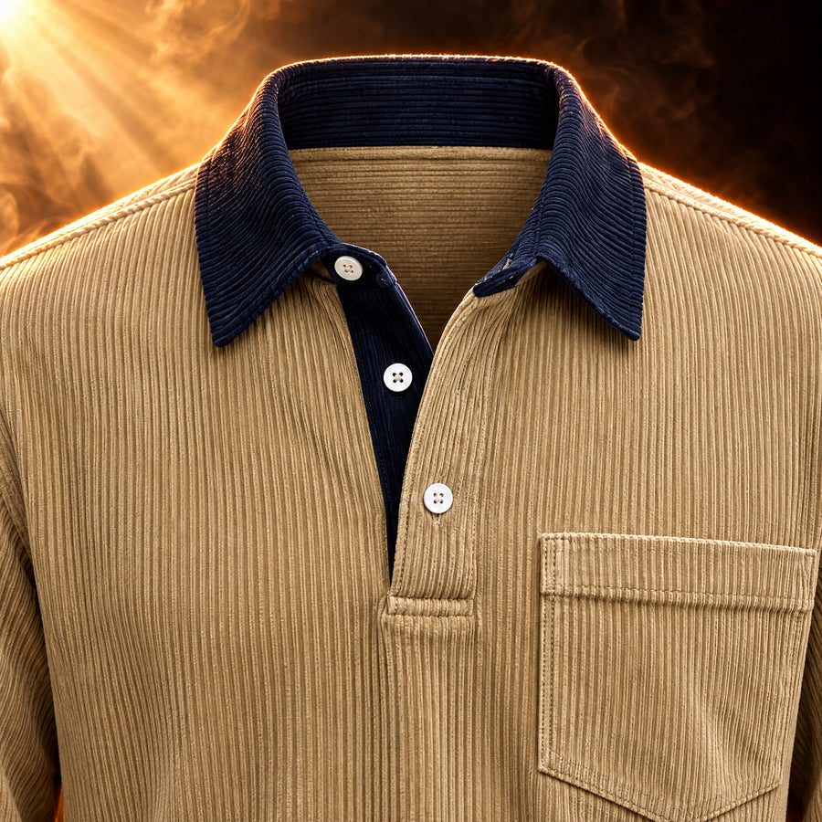 Emilio Vintage Corduroy Long Sleeve Polo Shirt for Men
