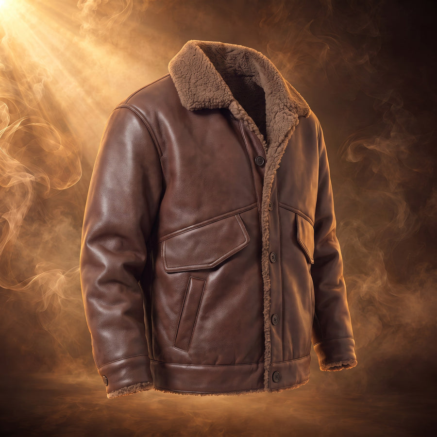 Vincenzo Sherpa-Lined Leather Button-Up Jacket for Men
