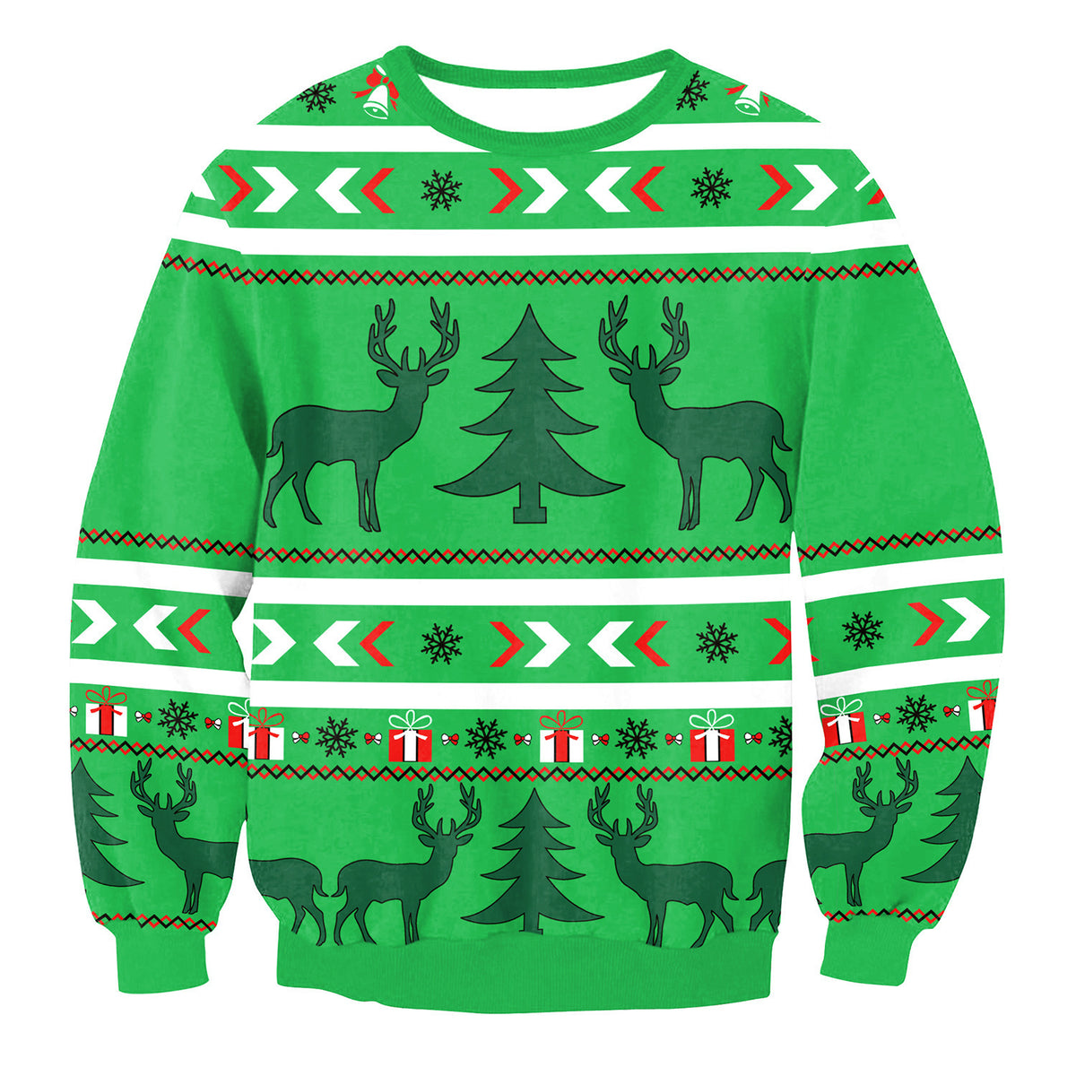 Orazio ugly Christmas sweater, Green Reindeer Fair Isle, front