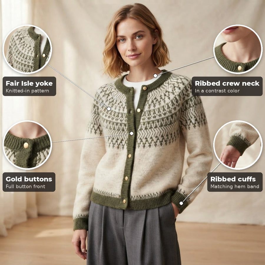Giada Fair Isle Crew Neck Button Cardigan for Women