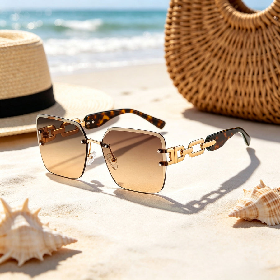 Gilda Rimless Square Chain Link Sunglasses for Women