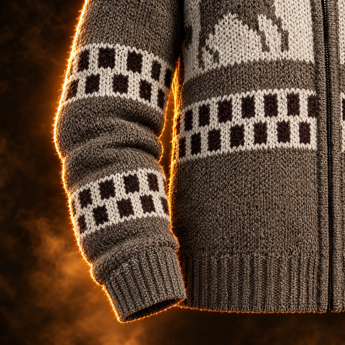 Florian Reindeer Jacquard Zip Up Cardigan for Men - Patterned to the cuff.