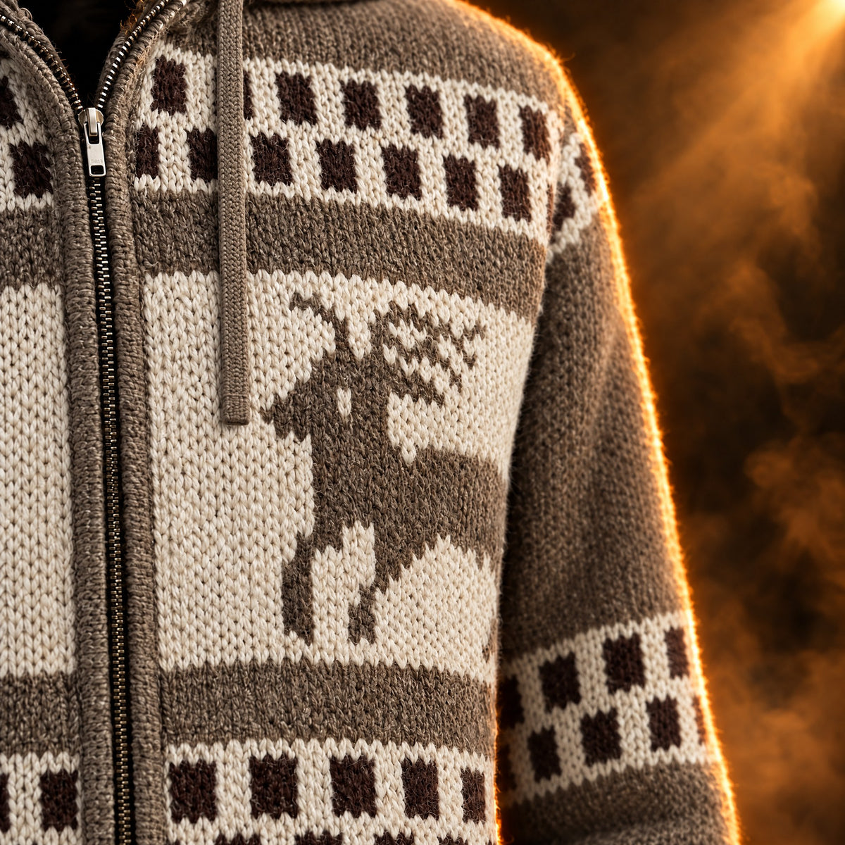 Florian cardigan close-up of the reindeer jacquard panel
