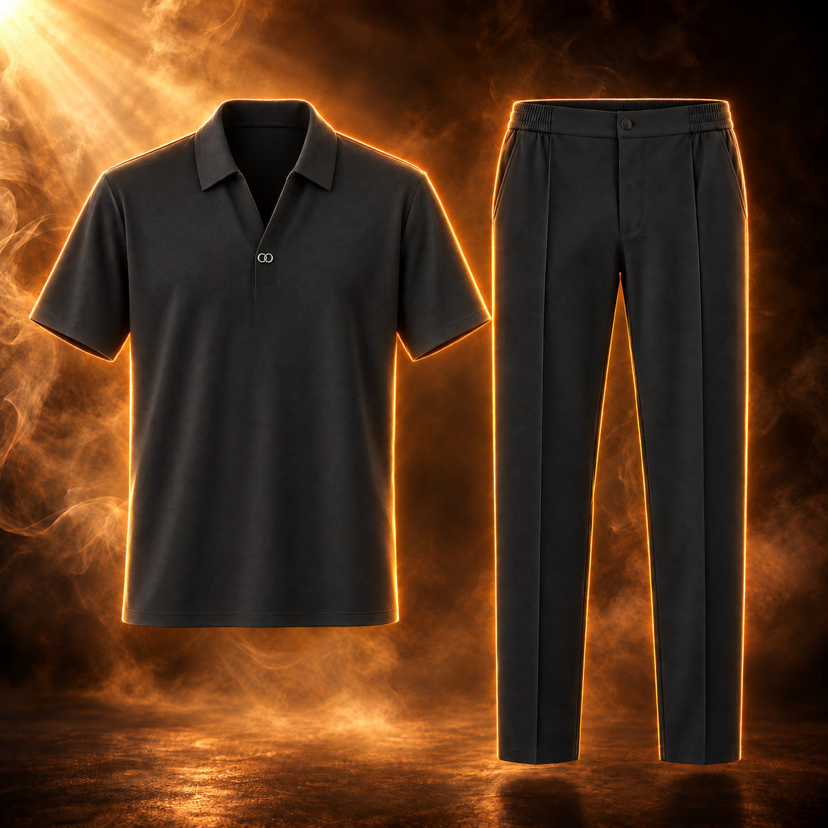 Gaspard short sleeve polo and trousers set for men in black, front view