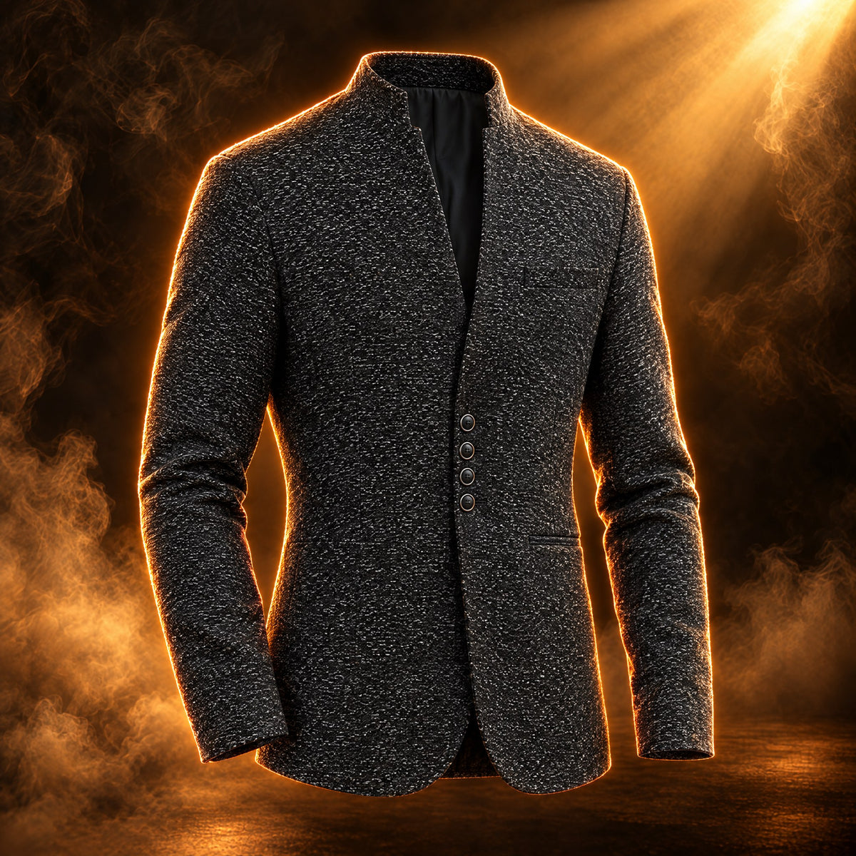 Giacomo mandarin collar slim fit blazer for men in black, front view