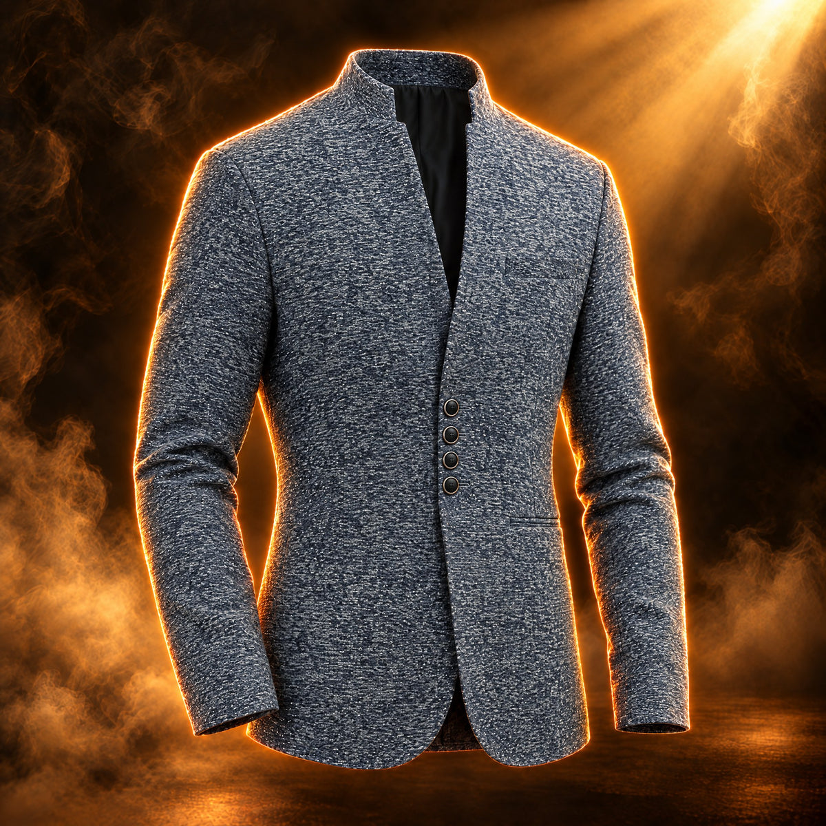 Giacomo mandarin collar slim fit blazer for men in blue, front view
