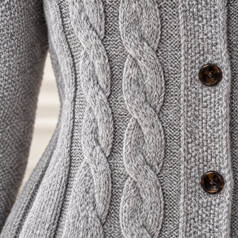 Giorgia Crew Neck Cable Knit Peplum Cardigan