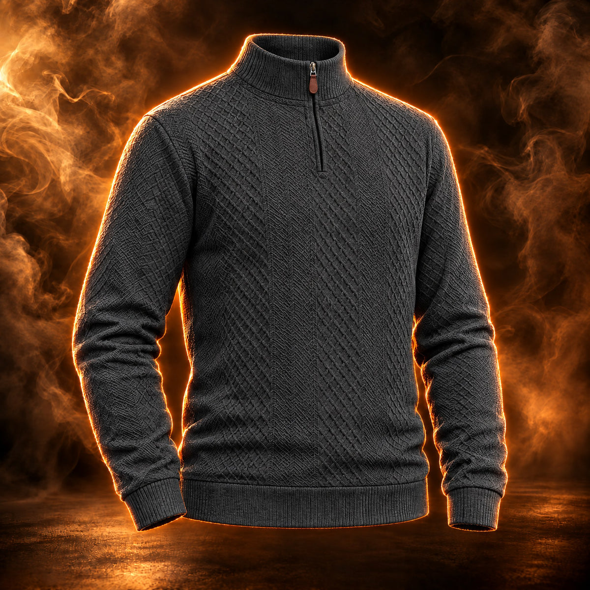 Henri diamond jacquard quarter zip pullover for men in dark heather gray, front view
