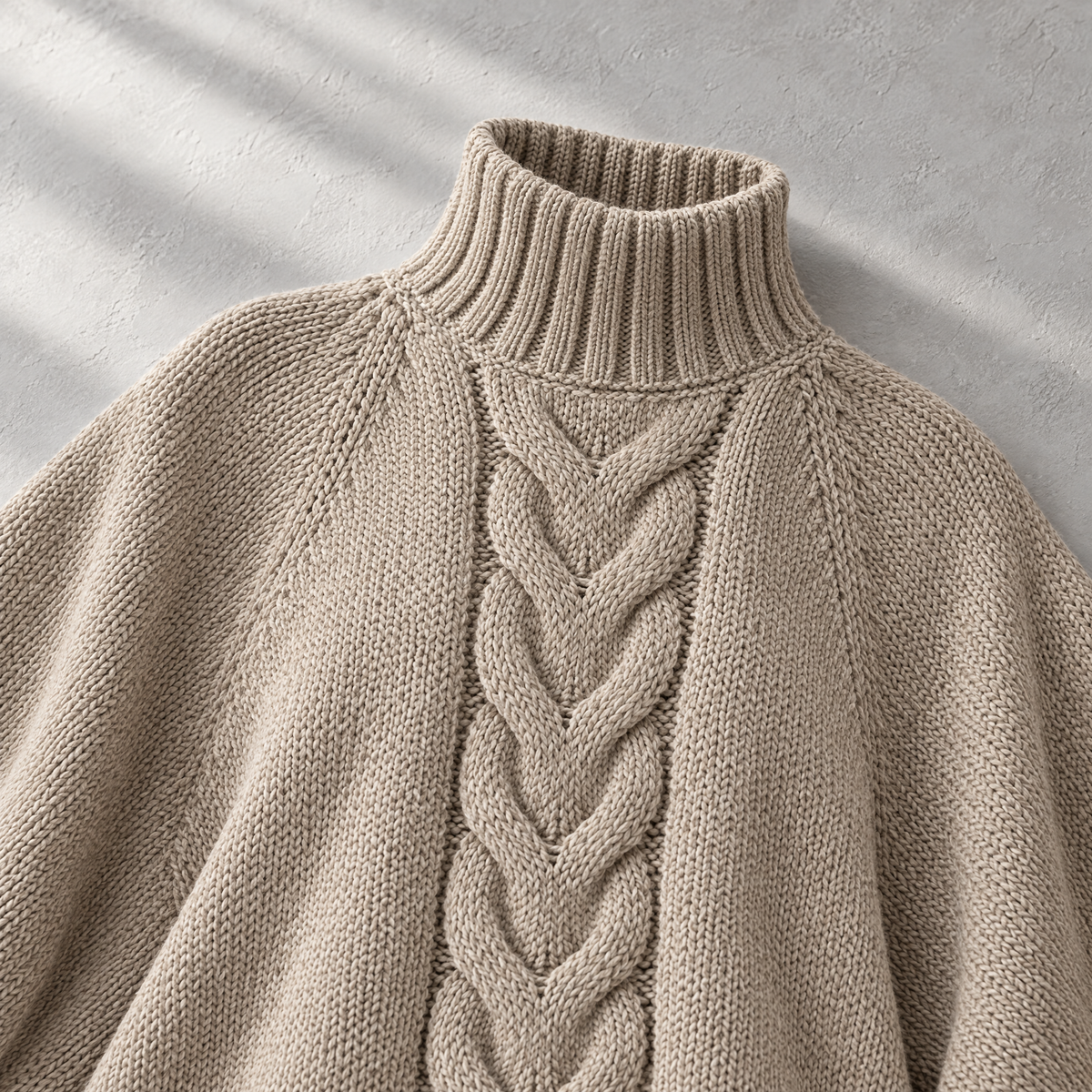 Elena Oversized Cable Knit High Neck Sweater for Women - Ribbed and high.