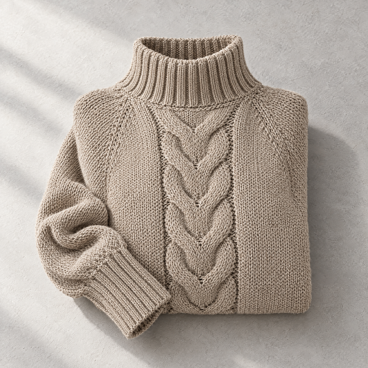 Elena Oversized Cable Knit High Neck Sweater for Women - Heavy, with a little give.